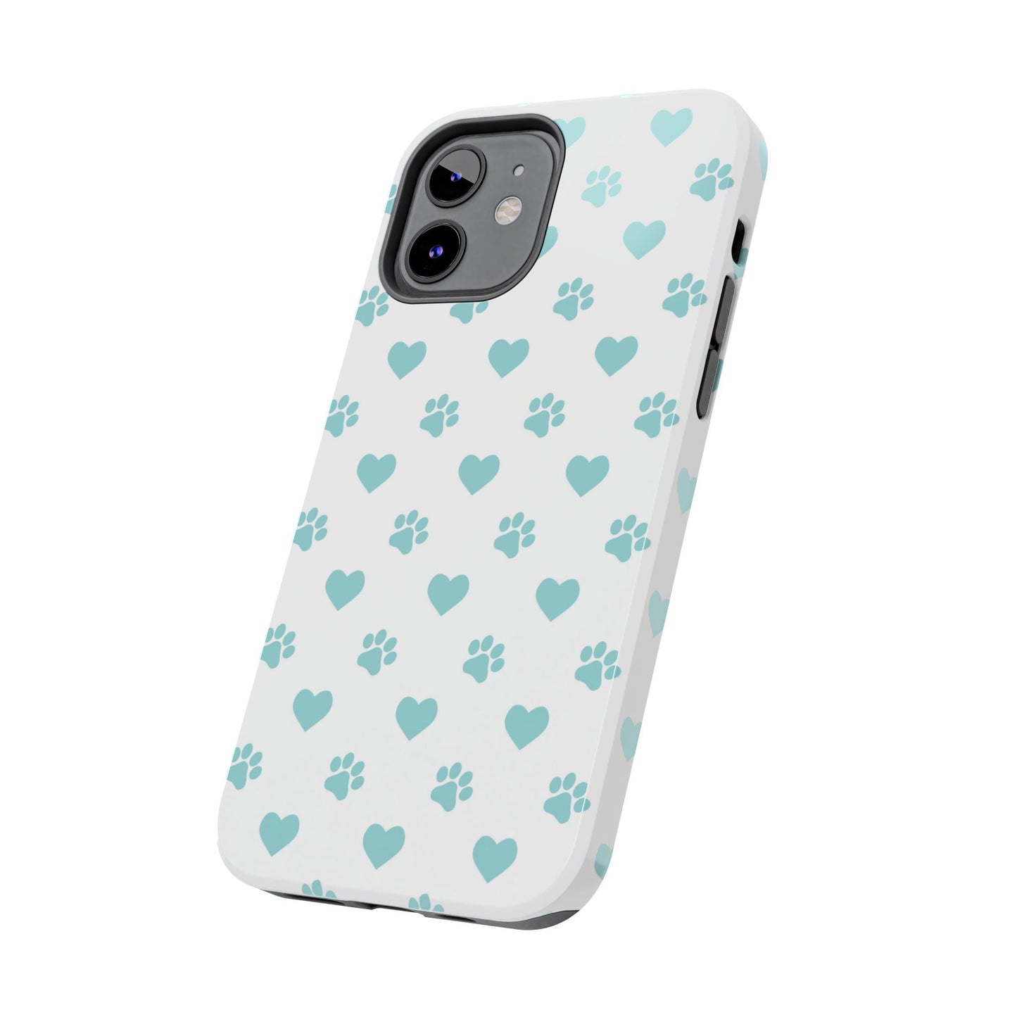 Mint Green Paw Print & Heart iPhone Case – Stylish Pet Lover’s Essential - BOGO Cases