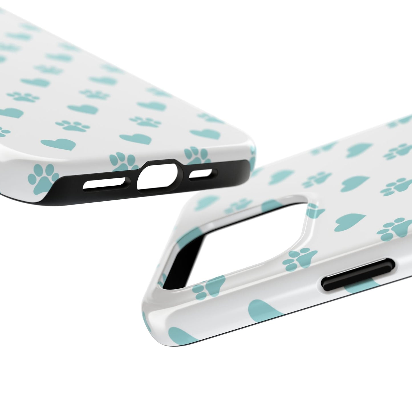 Mint Green Paw Print & Heart iPhone Case – Stylish Pet Lover’s Essential - BOGO Cases