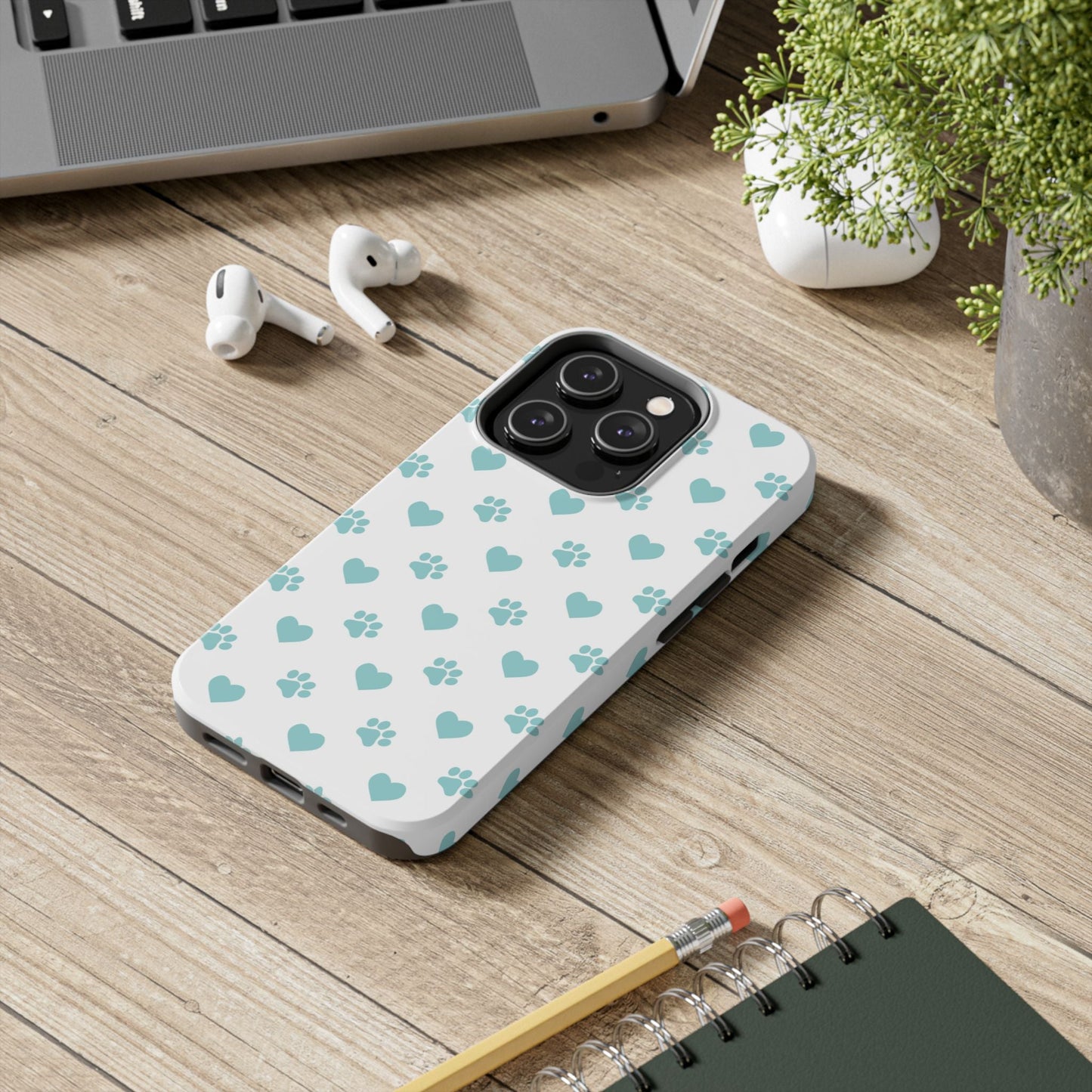 Mint Green Paw Print & Heart iPhone Case – Stylish Pet Lover’s Essential - BOGO Cases