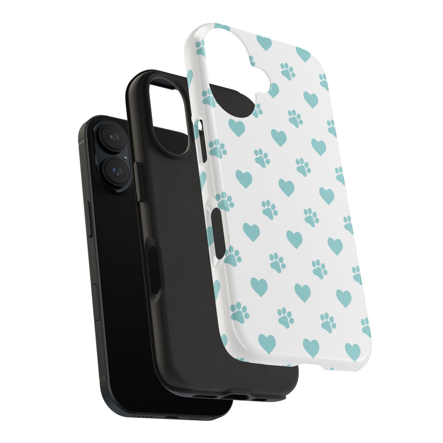 Mint Green Paw Print & Heart iPhone Case – Stylish Pet Lover’s Essential - BOGO Cases