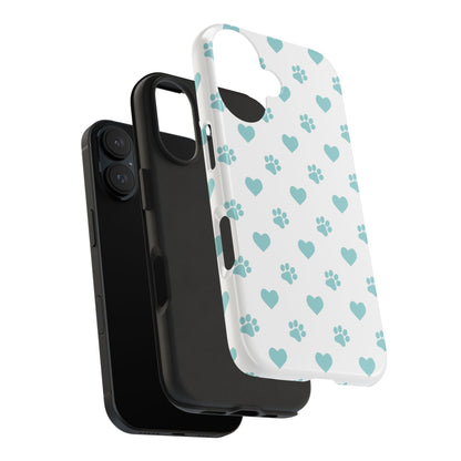 Mint Green Paw Print & Heart iPhone Case – Stylish Pet Lover’s Essential - BOGO Cases