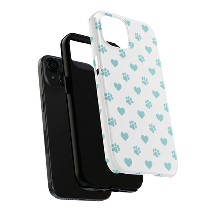 Mint Green Paw Print & Heart iPhone Case – Stylish Pet Lover’s Essential - BOGO Cases
