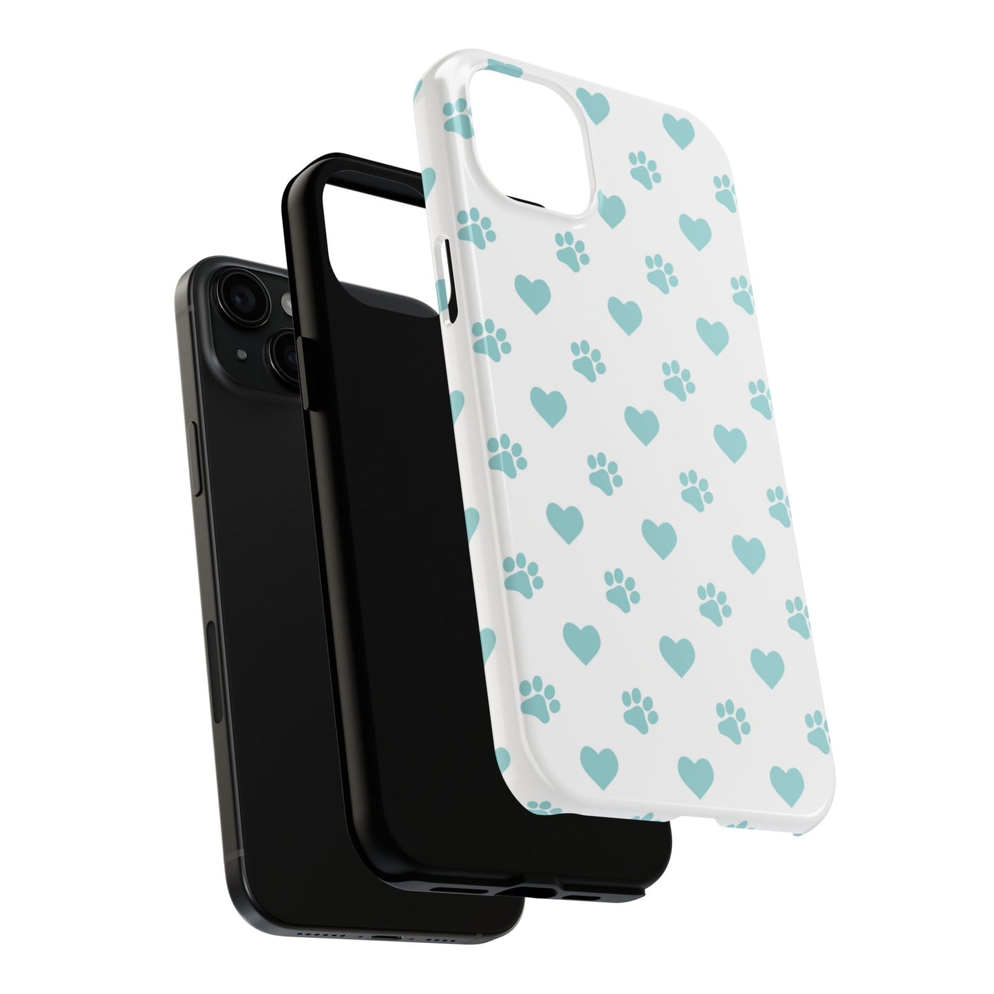 Mint Green Paw Print & Heart iPhone Case – Stylish Pet Lover’s Essential - BOGO Cases