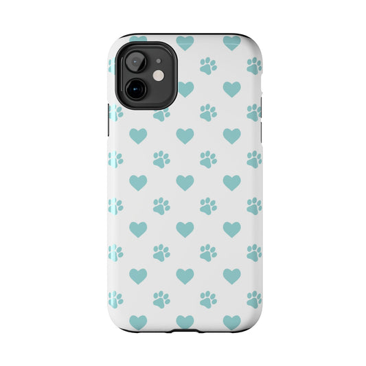 Mint Green Paw Print & Heart iPhone Case – Stylish Pet Lover’s Essential - BOGO Cases