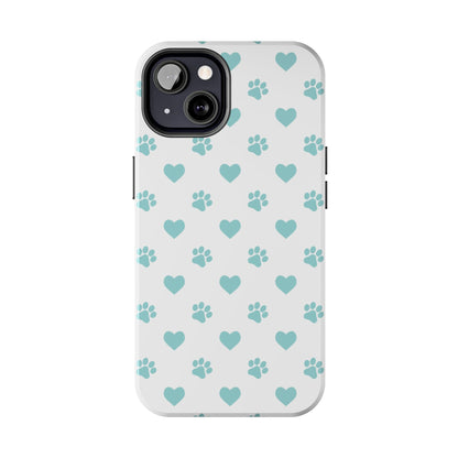 Mint Green Paw Print & Heart iPhone Case – Stylish Pet Lover’s Essential - BOGO Cases