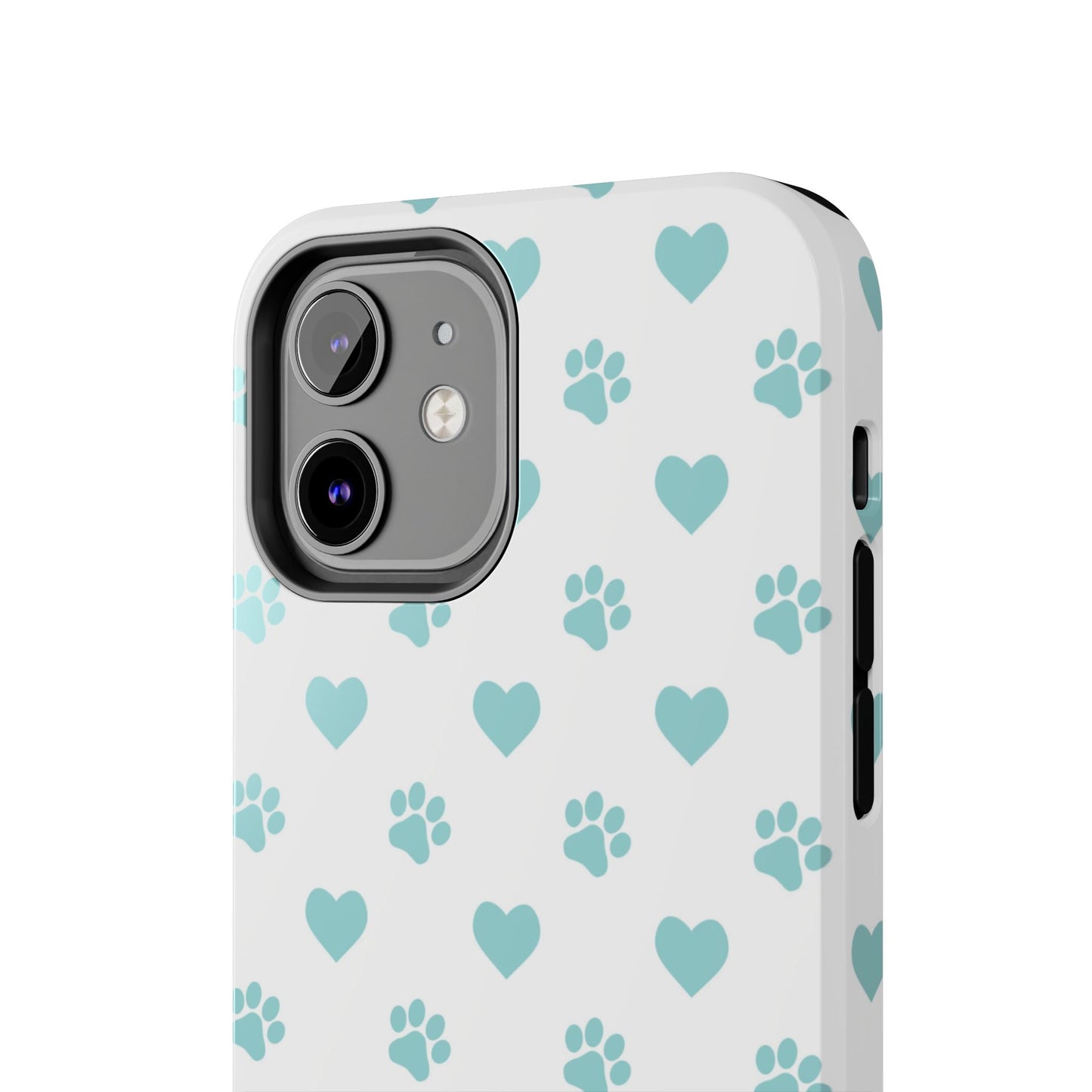 Mint Green Paw Print & Heart iPhone Case – Stylish Pet Lover’s Essential - BOGO Cases