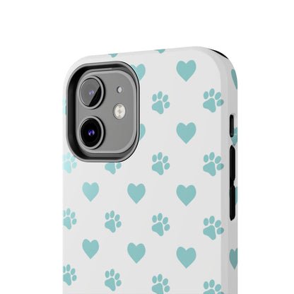 Mint Green Paw Print & Heart iPhone Case – Stylish Pet Lover’s Essential - BOGO Cases