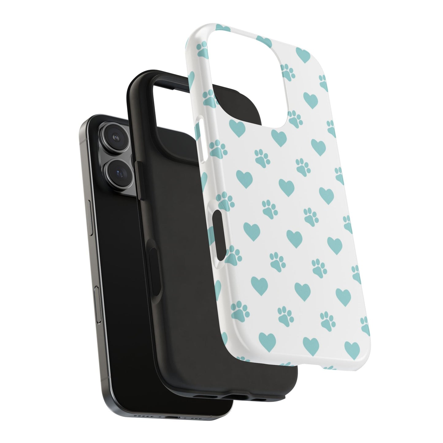 Mint Green Paw Print & Heart iPhone Case – Stylish Pet Lover’s Essential - BOGO Cases