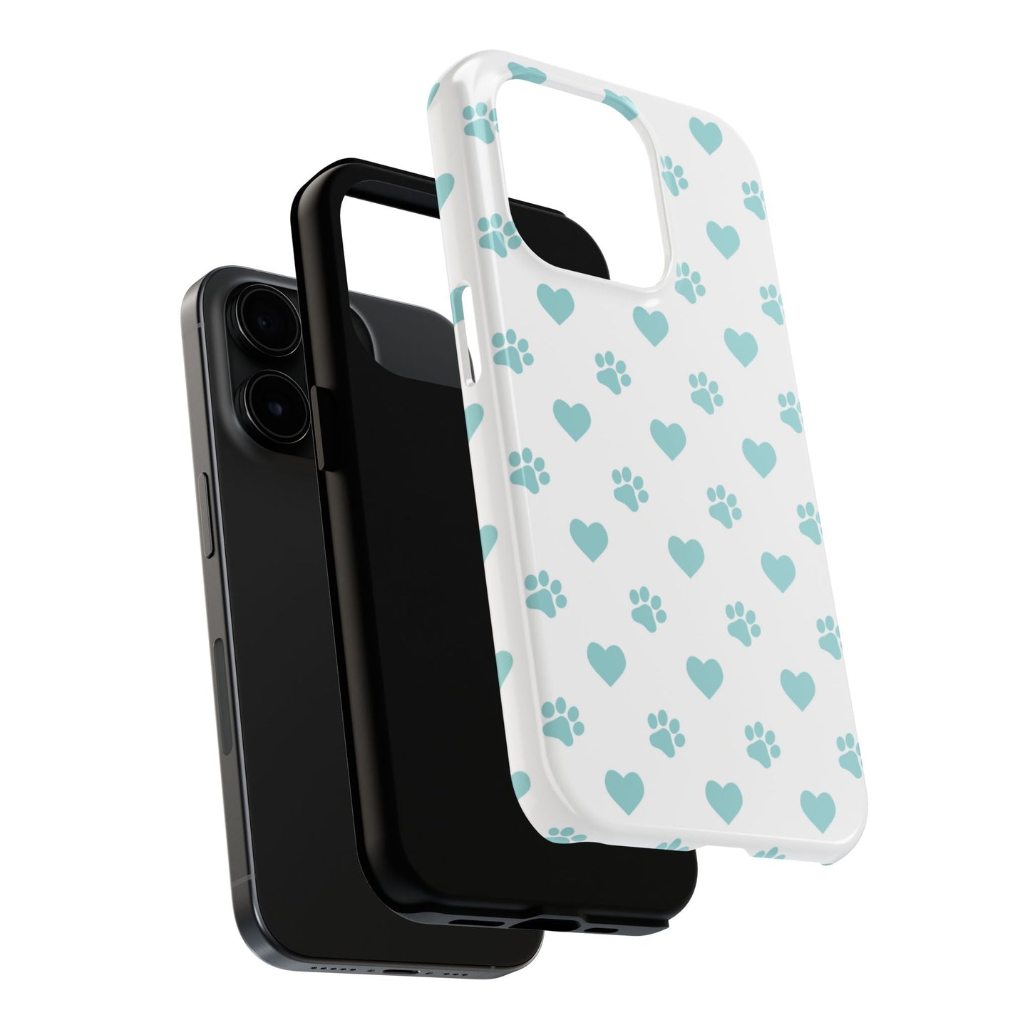 Mint Green Paw Print & Heart iPhone Case – Stylish Pet Lover’s Essential - BOGO Cases