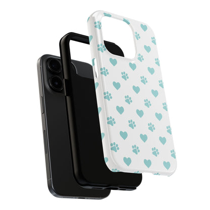 Mint Green Paw Print & Heart iPhone Case – Stylish Pet Lover’s Essential - BOGO Cases