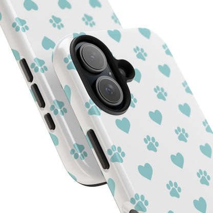 Mint Green Paw Print & Heart iPhone Case – Stylish Pet Lover’s Essential - BOGO Cases