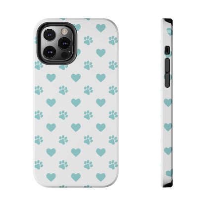 Mint Green Paw Print & Heart iPhone Case – Stylish Pet Lover’s Essential - BOGO Cases
