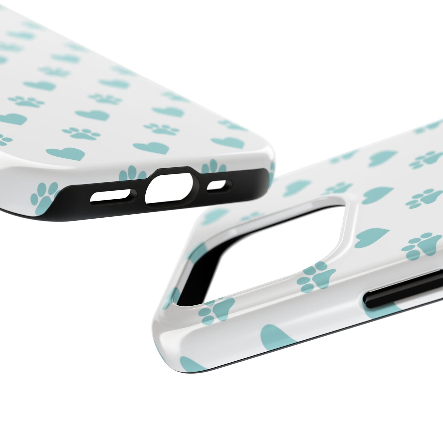 Mint Green Paw Print & Heart iPhone Case – Stylish Pet Lover’s Essential - BOGO Cases