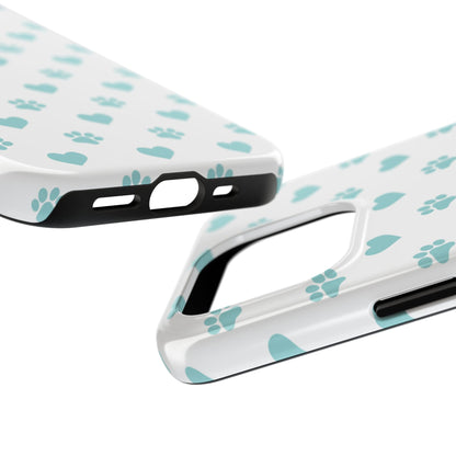 Mint Green Paw Print & Heart iPhone Case – Stylish Pet Lover’s Essential - BOGO Cases
