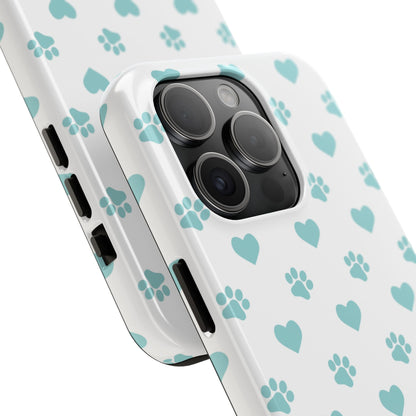Mint Green Paw Print & Heart iPhone Case – Stylish Pet Lover’s Essential - BOGO Cases