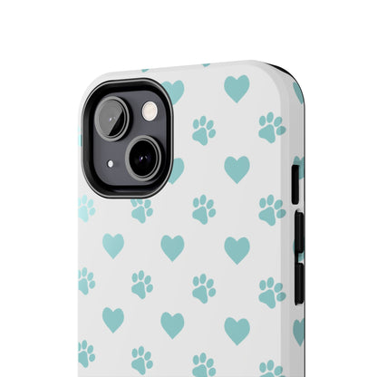 Mint Green Paw Print & Heart iPhone Case – Stylish Pet Lover’s Essential - BOGO Cases