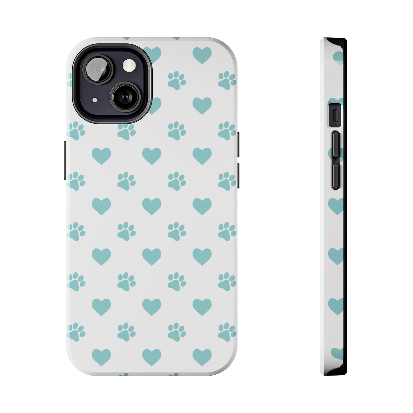 Mint Green Paw Print & Heart iPhone Case – Stylish Pet Lover’s Essential - BOGO Cases