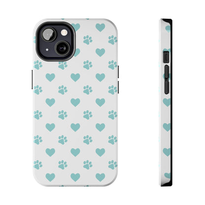 Mint Green Paw Print & Heart iPhone Case – Stylish Pet Lover’s Essential - BOGO Cases