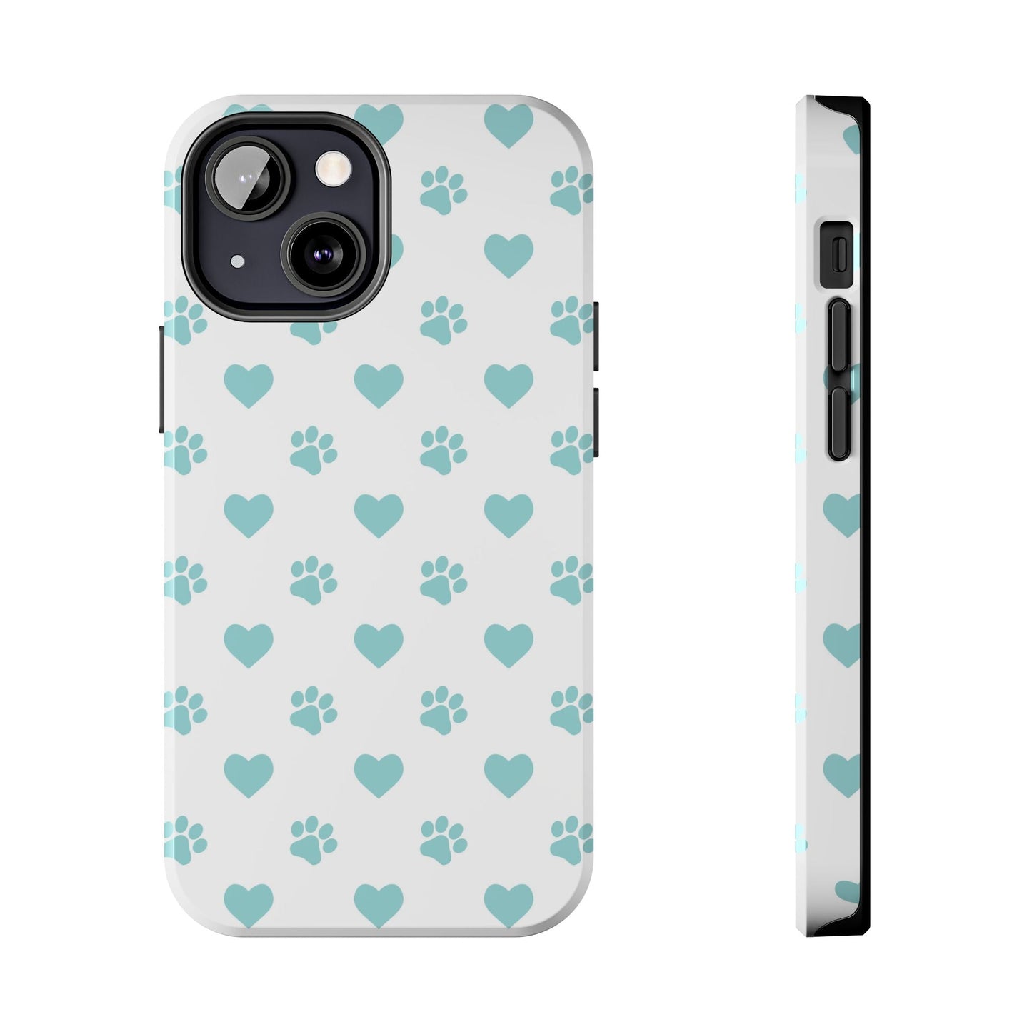 Mint Green Paw Print & Heart iPhone Case – Stylish Pet Lover’s Essential - BOGO Cases