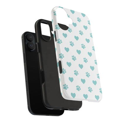 Mint Green Paw Print & Heart iPhone Case – Stylish Pet Lover’s Essential - BOGO Cases