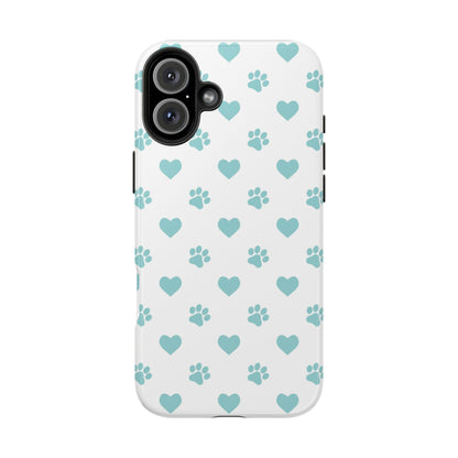 Mint Green Paw Print & Heart iPhone Case – Stylish Pet Lover’s Essential - BOGO Cases