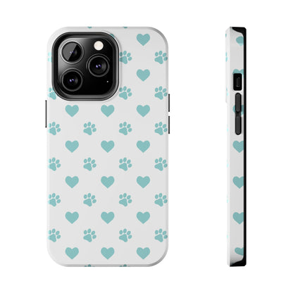 Mint Green Paw Print & Heart iPhone Case – Stylish Pet Lover’s Essential - BOGO Cases