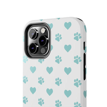 Mint Green Paw Print & Heart iPhone Case – Stylish Pet Lover’s Essential - BOGO Cases