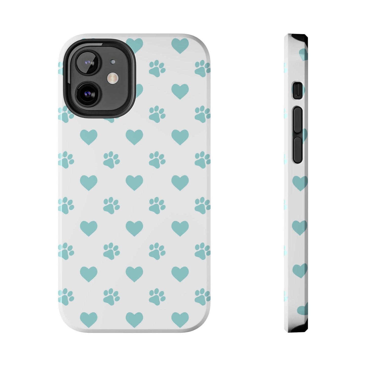 Mint Green Paw Print & Heart iPhone Case – Stylish Pet Lover’s Essential - BOGO Cases