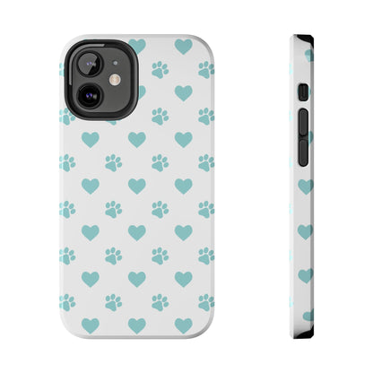 Mint Green Paw Print & Heart iPhone Case – Stylish Pet Lover’s Essential - BOGO Cases
