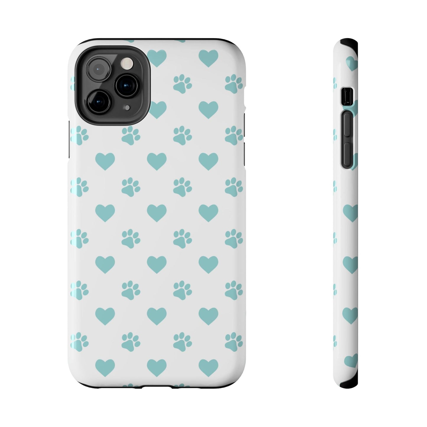 Mint Green Paw Print & Heart iPhone Case – Stylish Pet Lover’s Essential - BOGO Cases
