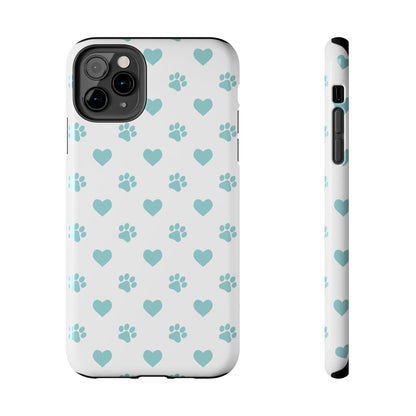 Mint Green Paw Print & Heart iPhone Case – Stylish Pet Lover’s Essential - BOGO Cases