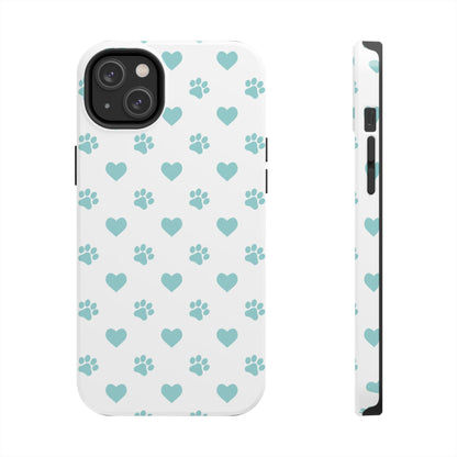 Mint Green Paw Print & Heart iPhone Case – Stylish Pet Lover’s Essential - BOGO Cases
