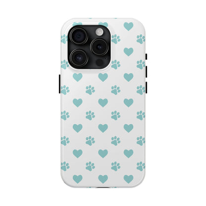 Mint Green Paw Print & Heart iPhone Case – Stylish Pet Lover’s Essential - BOGO Cases