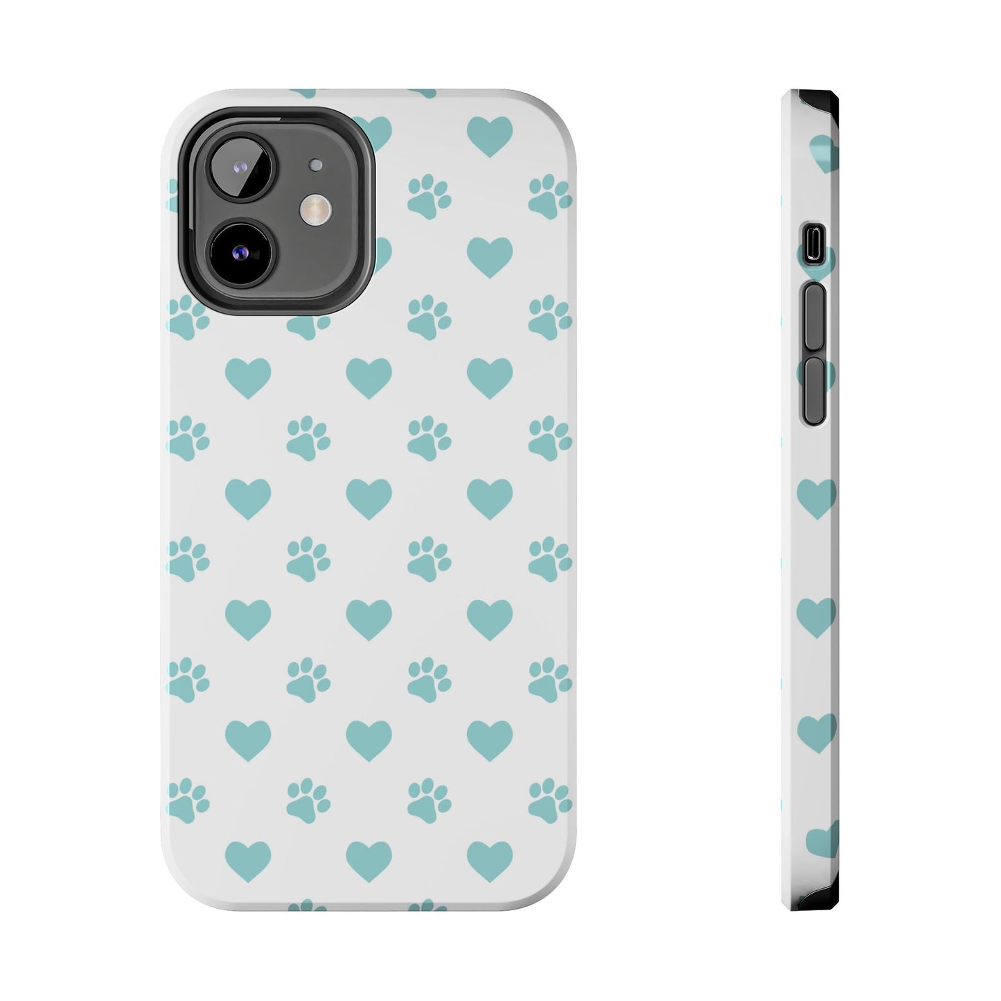 Mint Green Paw Print & Heart iPhone Case – Stylish Pet Lover’s Essential - BOGO Cases