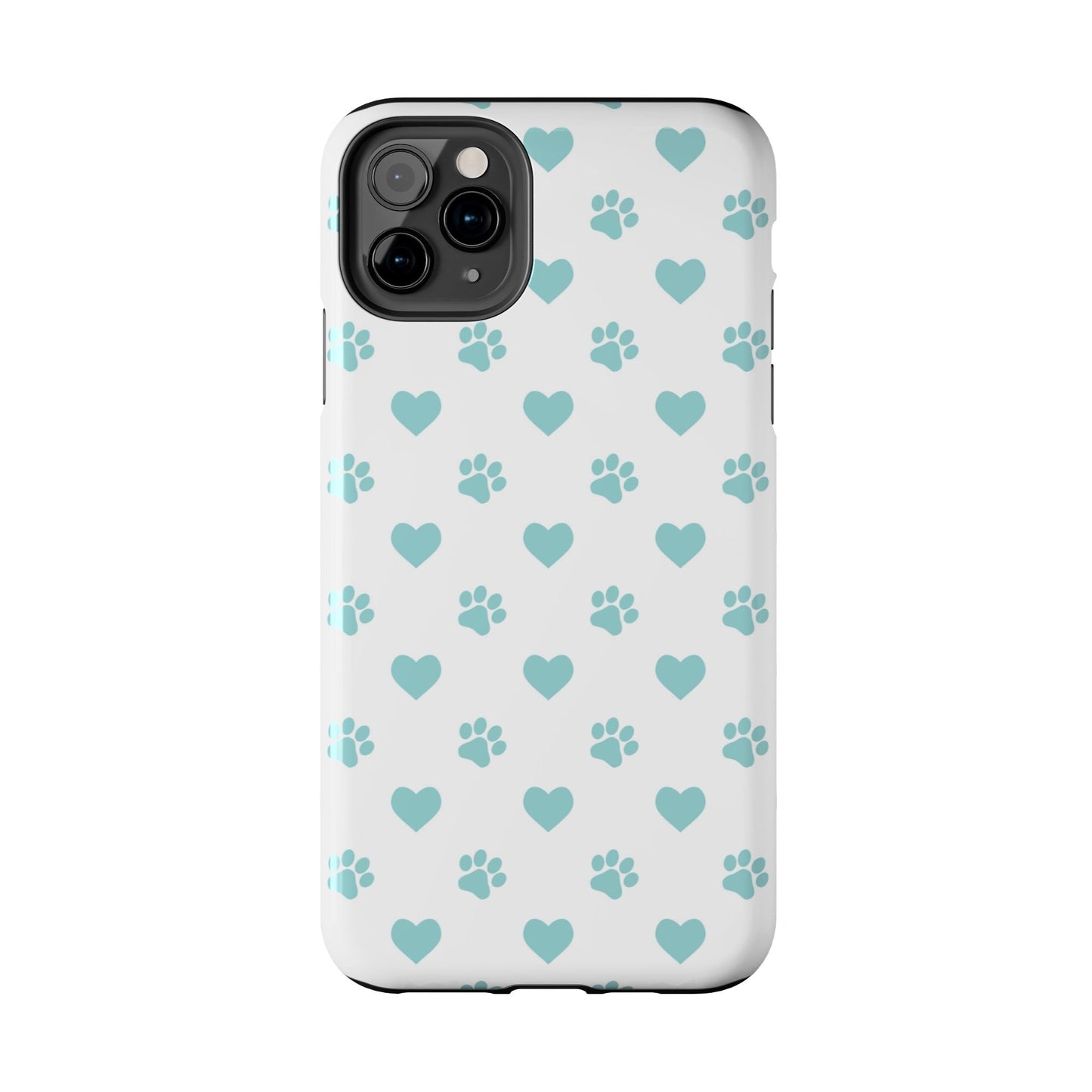 Mint Green Paw Print & Heart iPhone Case – Stylish Pet Lover’s Essential - BOGO Cases