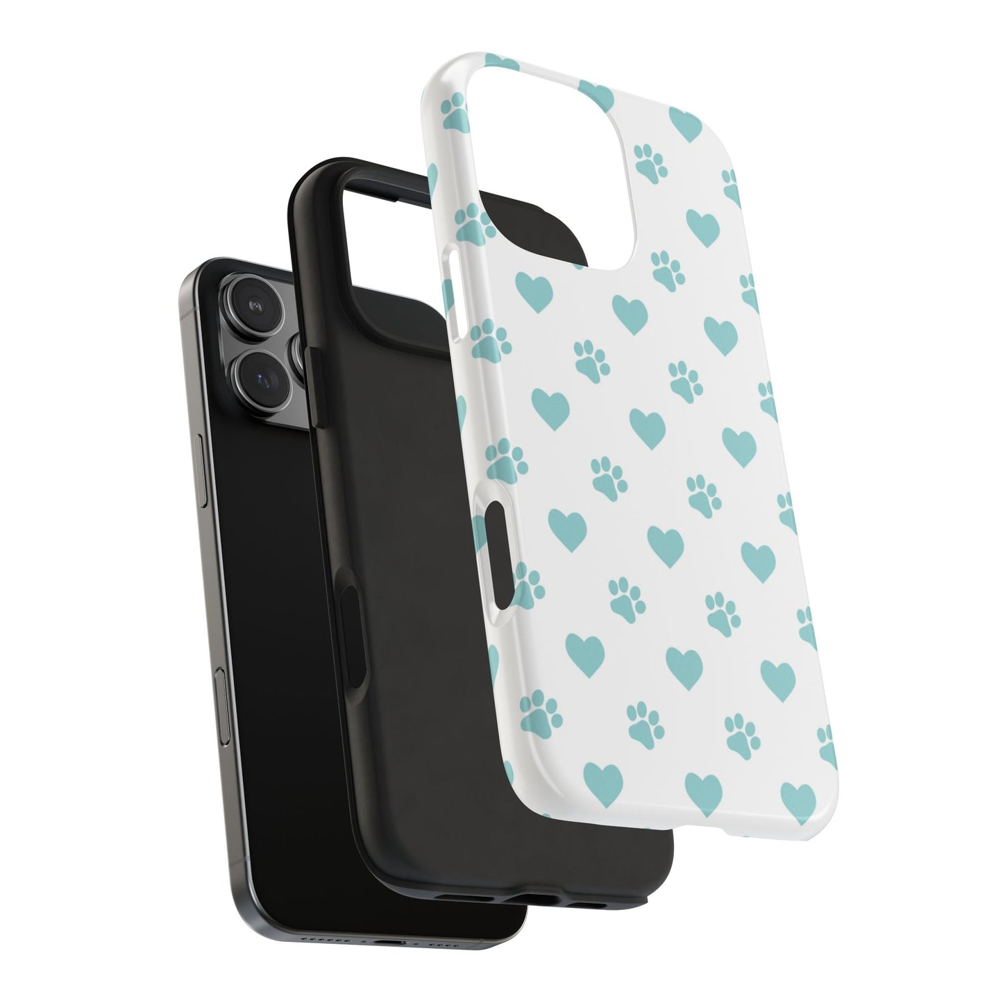 Mint Green Paw Print & Heart iPhone Case – Stylish Pet Lover’s Essential - BOGO Cases