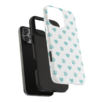 Mint Green Paw Print & Heart iPhone Case – Stylish Pet Lover’s Essential - BOGO Cases