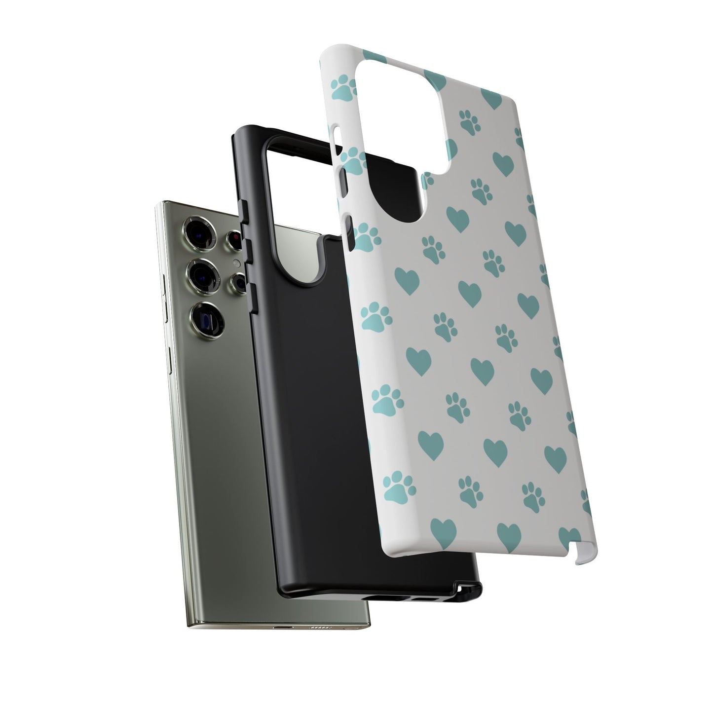 Mint Green Paw Print & Heart Samsung Galaxy Case – Cute Pet Lover’s Design - BOGO Cases