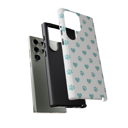 Mint Green Paw Print & Heart Samsung Galaxy Case – Cute Pet Lover’s Design - BOGO Cases