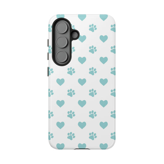 Mint Green Paw Print & Heart Samsung Galaxy Case – Cute Pet Lover’s Design - BOGO Cases