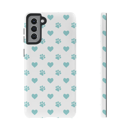 Mint Green Paw Print & Heart Samsung Galaxy Case – Cute Pet Lover’s Design - BOGO Cases