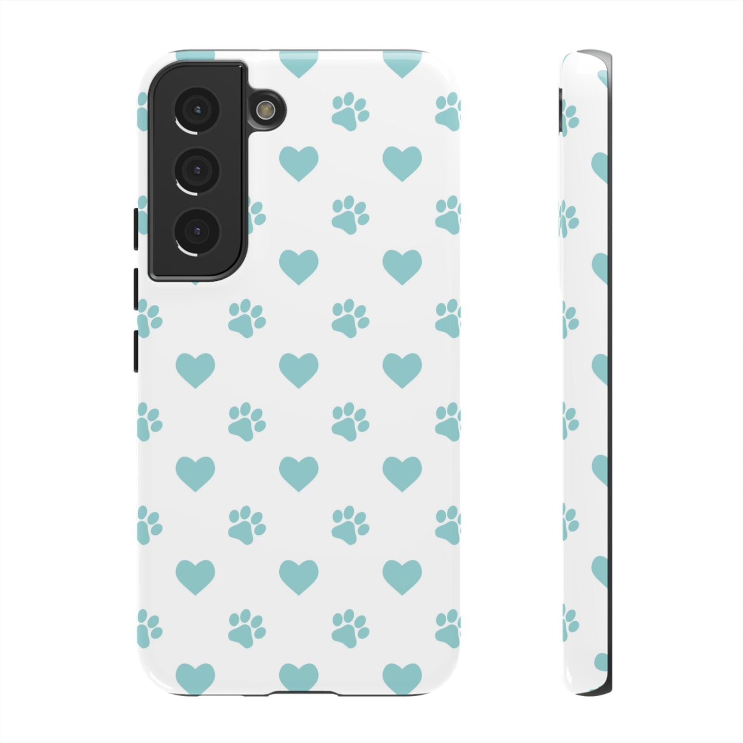 Mint Green Paw Print & Heart Samsung Galaxy Case – Cute Pet Lover’s Design - BOGO Cases