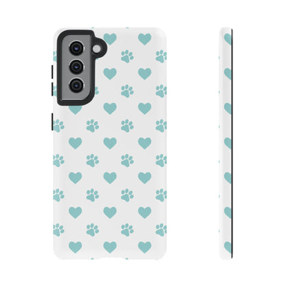 Mint Green Paw Print & Heart Samsung Galaxy Case – Cute Pet Lover’s Design - BOGO Cases
