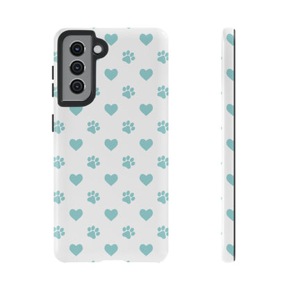 Mint Green Paw Print & Heart Samsung Galaxy Case – Cute Pet Lover’s Design - BOGO Cases