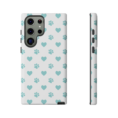 Mint Green Paw Print & Heart Samsung Galaxy Case – Cute Pet Lover’s Design - BOGO Cases
