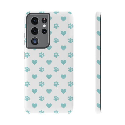 Mint Green Paw Print & Heart Samsung Galaxy Case – Cute Pet Lover’s Design - BOGO Cases