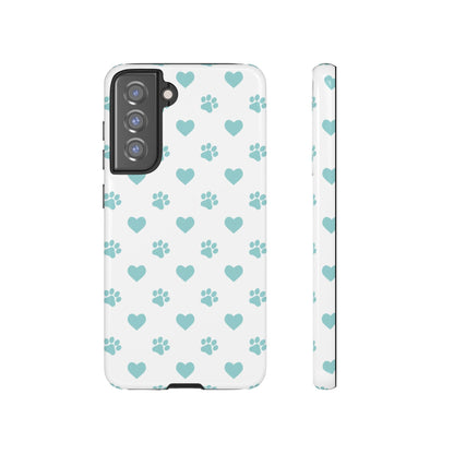 Mint Green Paw Print & Heart Samsung Galaxy Case – Cute Pet Lover’s Design - BOGO Cases