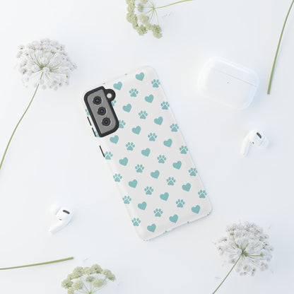 Mint Green Paw Print & Heart Samsung Galaxy Case – Cute Pet Lover’s Design - BOGO Cases