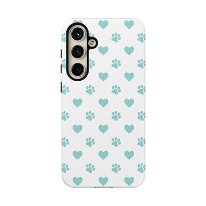 Mint Green Paw Print & Heart Samsung Galaxy Case – Cute Pet Lover’s Design - BOGO Cases