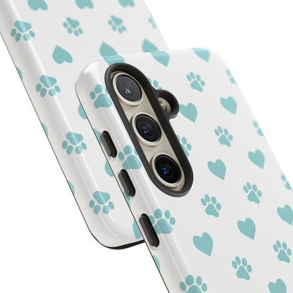 Mint Green Paw Print & Heart Samsung Galaxy Case – Cute Pet Lover’s Design - BOGO Cases